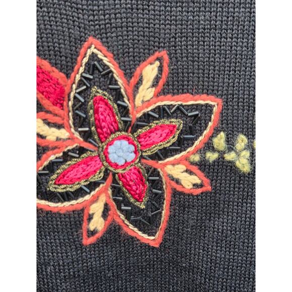 Vintage Talbots Embroidered Beaded Wool Blend Cardigan S – Black Floral Zip - Picture 7 of 10